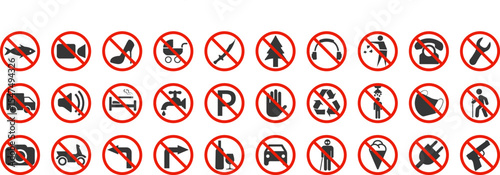 Collection of different prohibition, ban signs and symbols. Vector