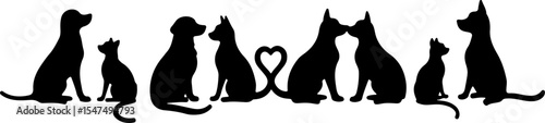 Children and Pets Silhouettes Set vector bundle