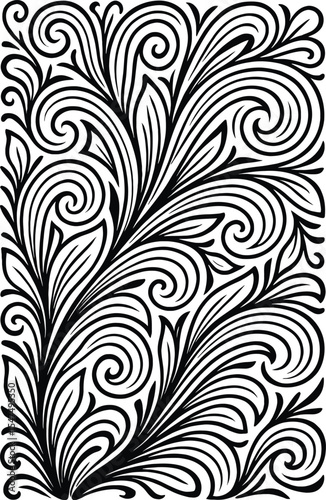 Seamless black and white floral pattern with vintage damask ornament and decorative swirls background