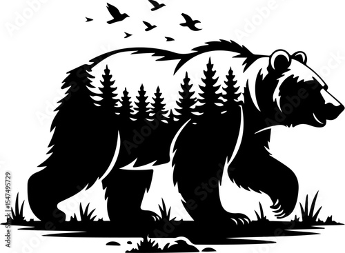 Wilderness Bound Bear & Mountain Silhouette vector
