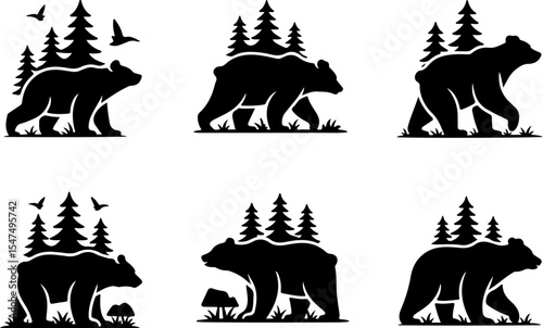 Wilderness Bound Bear & Mountain Silhouette vector
