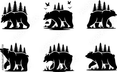 Wilderness Bound Bear & Mountain Silhouette vector