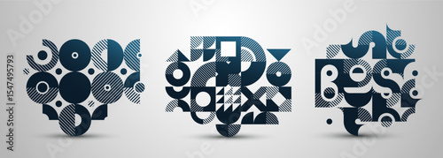 Abstract Bauhaus graphic design set, vector abstract background modern geometric pattern, geometry motif of art wallpapers, tiles compositions collection.