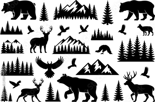 Wilderness Bound Bear & Mountain Silhouette vector