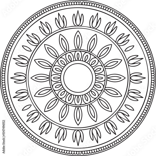 Circular mandala design for coloring book pages