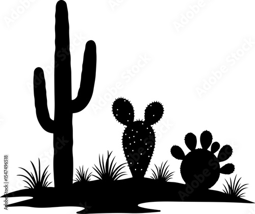 Desert Cactus Silhouettes with Various Species vector