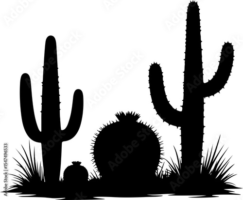 Desert Cactus Silhouettes with Various Species vector