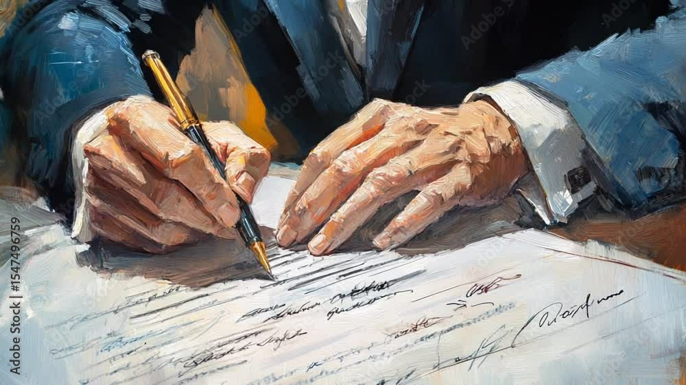 Businessman signing important documents in an office setting