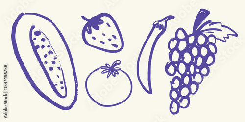 Juicy Fruit Sketches Vector art illustration isolated transparent background