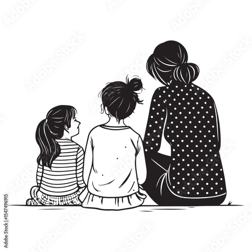 Mother and Daughters Silhouette Bonding Family Love 