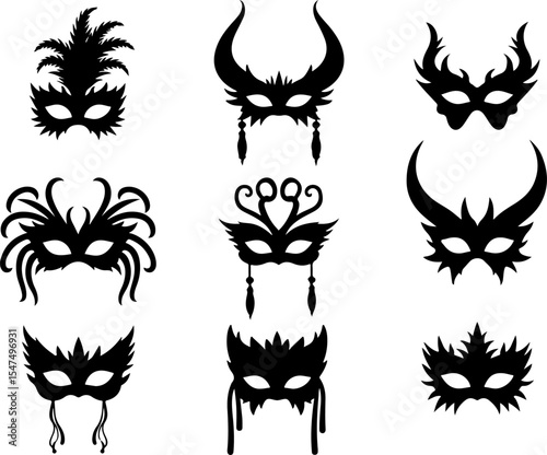 Decorative Masquerade Mask Silhouettes Collection vector