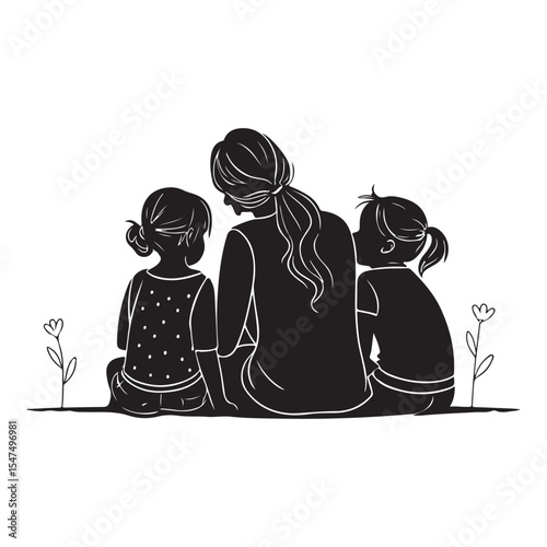 Mother and Daughters Silhouette Bonding Family Love 
