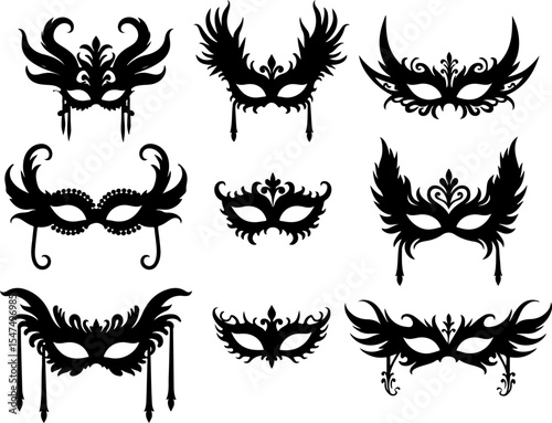 Decorative Masquerade Mask Silhouettes Collection vector