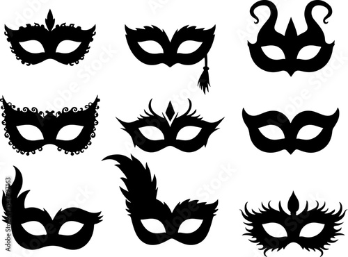 Decorative Masquerade Mask Silhouettes Collection vector
