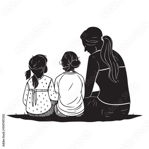 Mother and Daughters Silhouette Bonding Family Love 