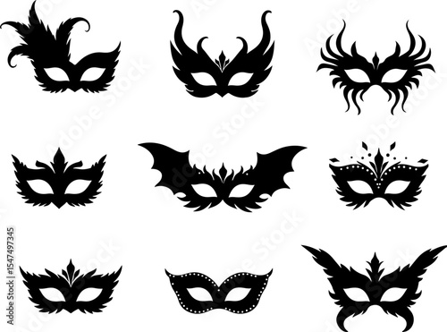 Decorative Masquerade Mask Silhouettes Collection vector