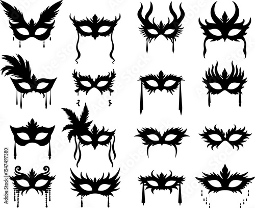 Decorative Masquerade Mask Silhouettes Collection vector