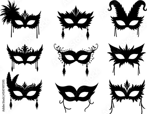 Decorative Masquerade Mask Silhouettes Collection vector