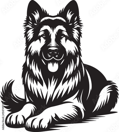 German Shepherd Dog Silhouette Vector | Black and White Illustration	