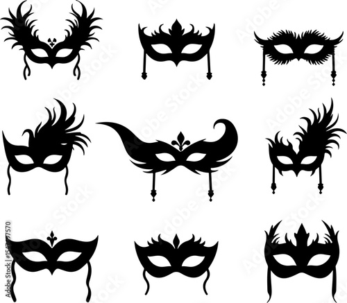 Decorative Masquerade Mask Silhouettes Collection vector