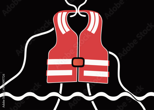 Red life vest safety illustration, boating, water, for website design