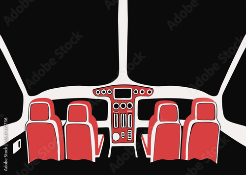 Airplane cockpit illustration, red and white, for aviation design