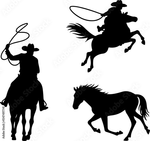 Cowboys and Horses in Action Silhouettes vector design bundle