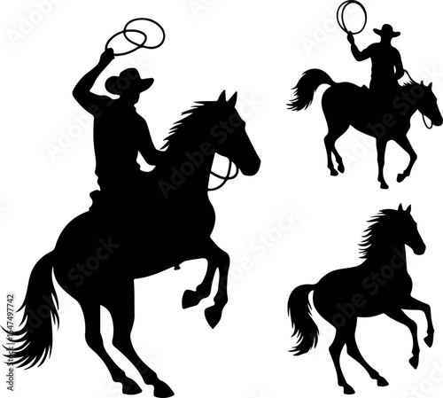 Cowboys and Horses in Action Silhouettes vector design bundle