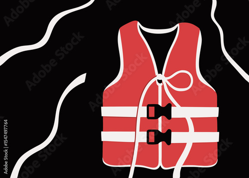 Red life vest safety equipment, boating, water sports, illustration
