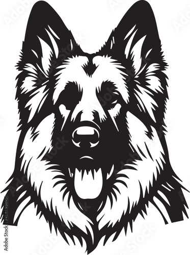 German Shepherd Dog Silhouette Vector | Black and White Illustration	