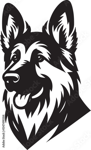 German Shepherd Dog Silhouette Vector | Black and White Illustration	
