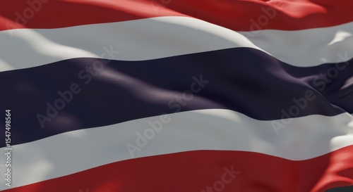 Close-up shot of the national flag of Thailand, waving in the wind, detailed fabric texture, sunlight softly reflecting on the folds, cinematic lighting, shallow depth of field, realistic wind movemen Free Download Close-up shot of the national flag of Thailand, waving in the wind, detailed fabric texture, sunlight softly reflecting on the folds, cinematic lighting, shallow depth of field, realistic wind movemen - GFXLoad