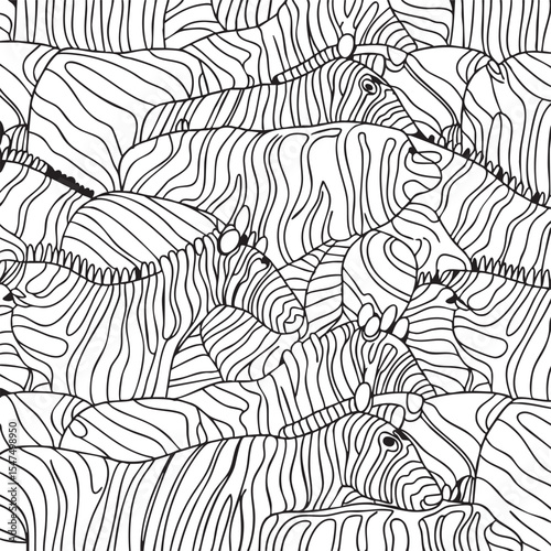 Abstract black and white zebra herd line art pattern