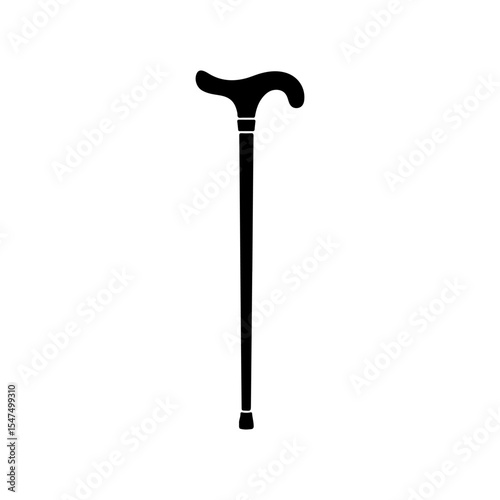 Walking cane silhouette vector flat illustration on white background.