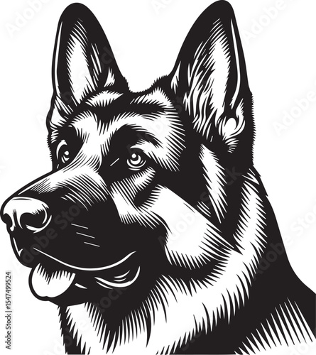 German Shepherd Dog Silhouette Vector | Black and White Illustration	