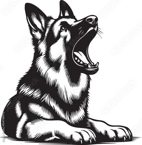German Shepherd Dog Silhouette Vector | Black and White Illustration	