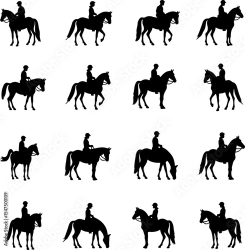 Silhouettes of Horse Riders and Horses vector bundle