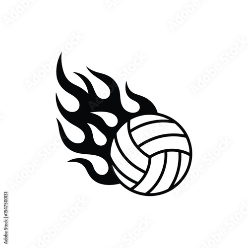 Flaming Volleyball Icon Silhouette in Motion Isolated on White Background for Sports and Team Illustration

