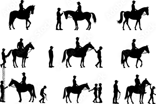 Silhouettes of Horse Riders and Horses vector bundle