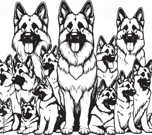 German Shepherd Dog Silhouette Vector | Black and White Illustration	