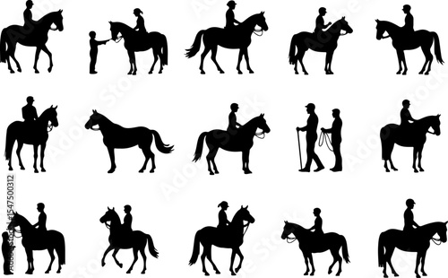 Silhouettes of Horse Riders and Horses vector bundle