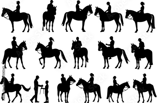 Silhouettes of Horse Riders and Horses vector bundle