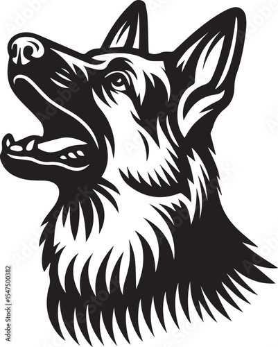 German Shepherd Dog Silhouette Vector | Black and White Illustration	