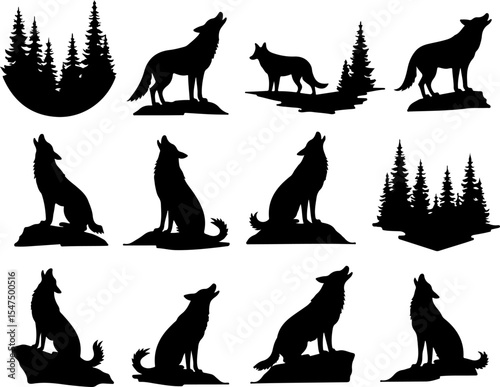 Wolf Silhouettes vector design bundle
