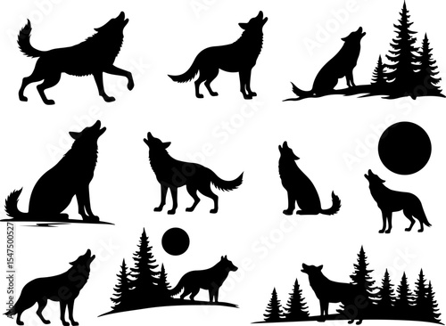 Wolf Silhouettes vector design bundle