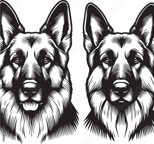 German Shepherd Dog Silhouette Vector | Black and White Illustration	