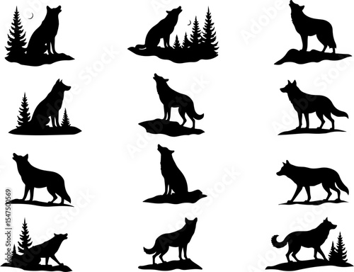 Wolf Silhouettes vector design bundle