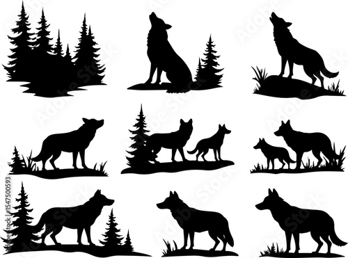 Wolf Silhouettes vector design bundle