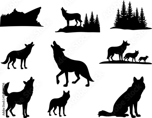 Wolf Silhouettes vector design bundle