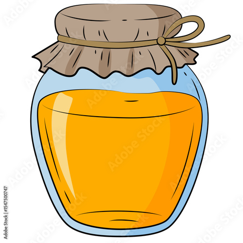 Jar of honey. Vector flat cartoon illustration on white background.